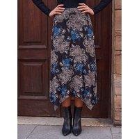 Roman Womens Hanky Hem Print Skirt - Blue