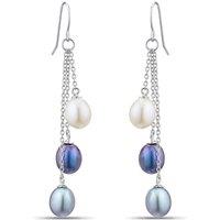 Ernest Jones Womens Trio Pearl Hook Drop Earrings - Silver