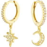 H. Samuel Sterling Silver Yellow Gold Plated Cubic Zirconia Moon & Star Drop Asymmetric Hoop Earrings