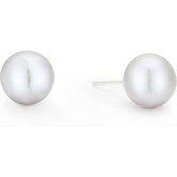 Ernest Jones Sterling Silver 8Mm Grey Round Cultured Freshwater Pearl Stud Earrings