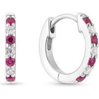 Ernest Jones Sterling Silver Cubic Zirconia & Created Ruby Huggie Hoop Earrings