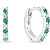 Ernest Jones Sterling Silver Cubic Zirconia & Created Emerald Huggie Hoop Earrings