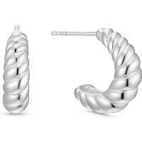 Ernest Jones Sterling Silver Textured Half Hoop Earrings