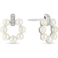Ernest Jones Sterling Silver Circle Cultured Freshwater Pearl Cubic Zirconia Stud Earrings