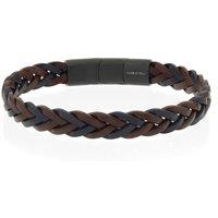 Ernest Jones Men'S Black & Brown Leather Pvd Stainless Steel Plaited Magnetic Bracelet