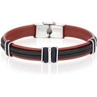 Ernest Jones Men'S Brown Leather Corded & Stainless Steel Bracelet