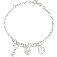 H. Samuel Sterling Silver Clover, Key & Cubic Zirconia Heart Charm Bracelet