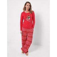 Joe Browns Womens Long Sleeve Leaping Bambi Print Pyjama Set - Red