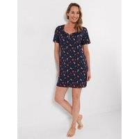 Joe Browns Womens Christmas Festive Print Button Placket Jersey Nightdress - Blue