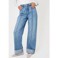 Threadbare Womens Wide Leg Turn Up High Rise Jeans - Blue