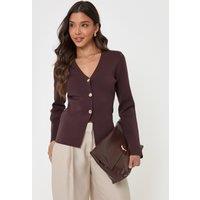 Threadbare Womens V Neck Button-Through Compact Cardigan - Brown