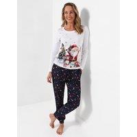 Joe Browns Womensjolly Santa Christmas Jersey Pyjama Set - Blue