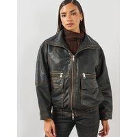 Allsaints Womens Elisa Leather Bomber Jacket - Brown