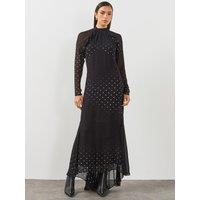 Allsaints Womens Clarisse Ruffle Spot Maxi Dress - Black