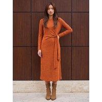 Roman Womens Textured Tie Side Dress - Orange