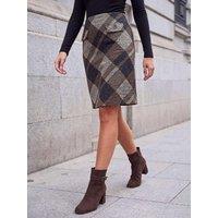 Roman Womens Check Button Detail Pencil Skirt - Brown