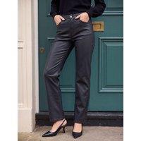 Roman Womens Coated Straight Leg Denim Trousers - Black
