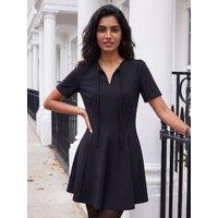 Roman Womens Bow Tie Keyhole Fit And Flare Short Dress - Black