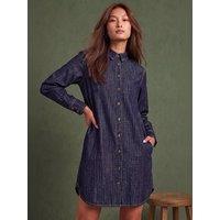 Roman Womens Button Through Denim Side Pocket Shirt Dress - Blue