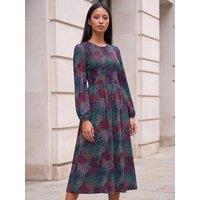 Roman Womens Petite Shirred Bodice Midi Dress - Blue
