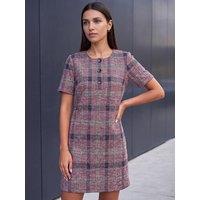 Roman Womens Check Button Knee Length Shift Dress - Pink