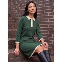 Roman Womens Contrast Collar Button Knitted Dress - Green