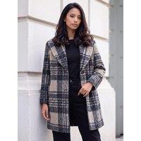 Roman Womens Petite Boucle Check Below Knee Coat