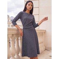 Roman Womens Petite Shimmer Tuck Midi Dress - Grey