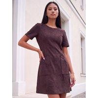 Roman Womens Petite Contrast Stitch Pocket Dress - Brown