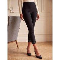Roman Womens Hot Fix Embellished Cropped Bengaline Trousers - Black