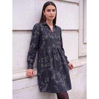 Roman Womens Denim Jacquard Printed Pleat Detail Dress - Black