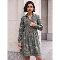 Roman Womens Jacquard Texture Pleat Detail Knee Length Dress - Green