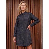 Roman Womens Button Through Collared Denim Shirt Dress - Black