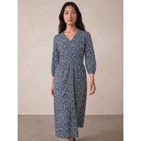 Roman Womens Petite Floral Print V Neck Midi Dress - Blue