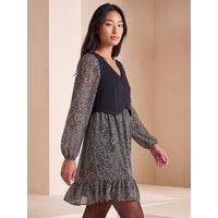 Roman Womens Petite Waistcoat Button Front Flute Hem Dress - Black