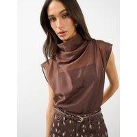 The Very Collection Womens Cowl Neck Sheer Sleeveless Top - Brown