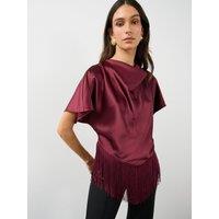 The Very Collection Womens Satin Cowl Neck Fringe Blouse - Red