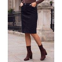 Roman Womens Cord A-Line Knee Length Skirt - Black