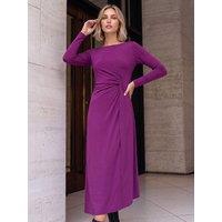 Roman Womens Gathered Waist Asymmetric Hem Midi Dress - Purple