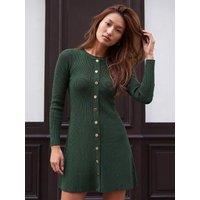 Roman Womens Ribbed Knit A-Line Button Dress - Green