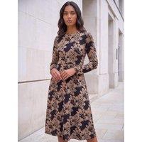 Roman Womens Fit And Flare Stretch Ponte Midi Dress - Brown
