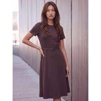 Roman Womens Belted Knee-Length Ponte Dress - Brown