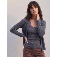 Roman Womens 2-In-1 Lace Trim Long Sleeve Cardigan - Grey