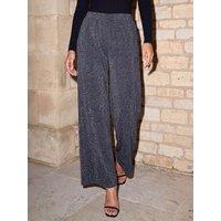 Roman Womens Petite Shimmer Full Length Trousers - Grey