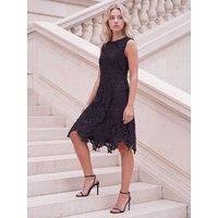 Roman Womens Petite Floral Lace Sleeveless Knee Length Dress - Black