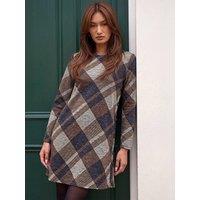 Roman Womens Swing Side Button Knee Length Dress - Brown