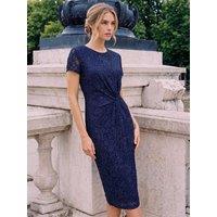 Roman Womens Twist Waist Sparkle Lace Midi Dress - Navy