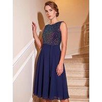 Roman Womens Sequin Bodice Knee Length Dress - Blue