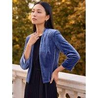 Roman Womens Edge-To-Edge Stretch Velvet Smart Jacket - Navy