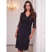 Roman Womens Petite Stretch Lace 3/4 Sleeve Dress - Black